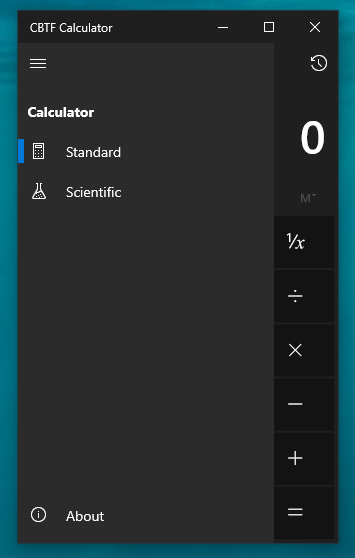 A screenshot of the CBTF Windows calculator.